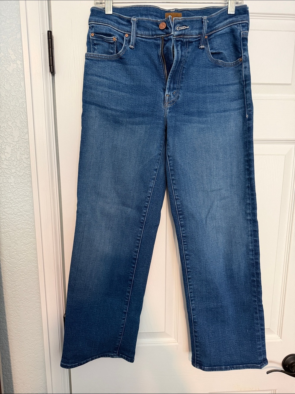 MOTHER Straight-Leg Jeans in Medium Blue Wash